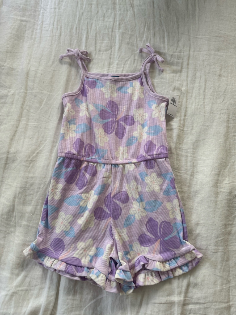 Old Navy Lavender Floral Tie-Shoulder Romper